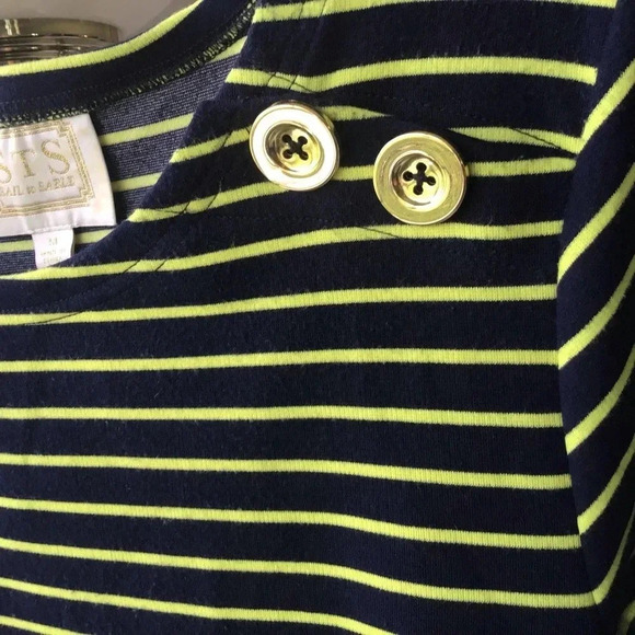Sail To Sable Navy Yellow Stripe shift dress pockets 3/4 sleeves Size M - Picture 4 of 8